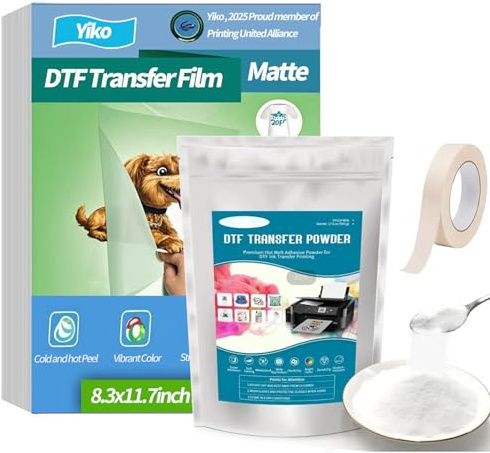 Kit de film transfert DTF, 35 feuilles A4 (29,7 cm x 42 cm) Feuilles de prétraitement Transparentes Mates Recto Verso de qualité supérieure, Transfert Direct sur Film pour Tout Tissu 300g (A4-35G)