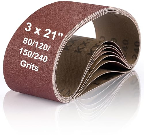 Belt Sander Sanding Belts, 8 Pcs Belt Sander Paper (2 Each of 80 120 150 240 Grits), Aluminum Oxide for Woodworking Polishing (3 x 21 inch)
