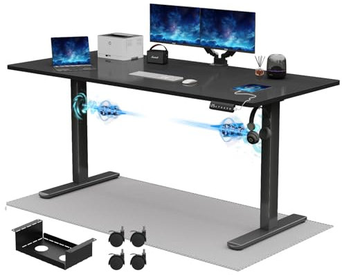 JUMMICO Höhenverstellbarer Schreibtisch 180x80 cm, Elektrisch mit Dualmotor, 100 kg Tragkraft & Kabelmanagement, 3 Höhenspeicher & USB-C, Stehschreibtisch für Homeoffice (Schwarz)