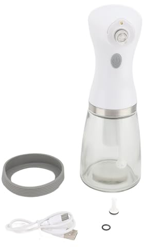 Rhawuy Pulverizador de aceite eléctrico con iluminación LED, boquilla ajustable de 60° y modo de chorro, nebulización continua para cocinar, hornear, asar a la parrilla, tiempo de funcionamiento de 90