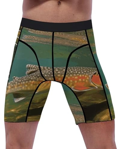 Pantaloncini a Compressione per Pesca a Mosca con Trota di ruscello, da Uomo, in Spandex, Sportivi, da Allenamento, ad Alte Prestazioni, Intimi a Strato Base