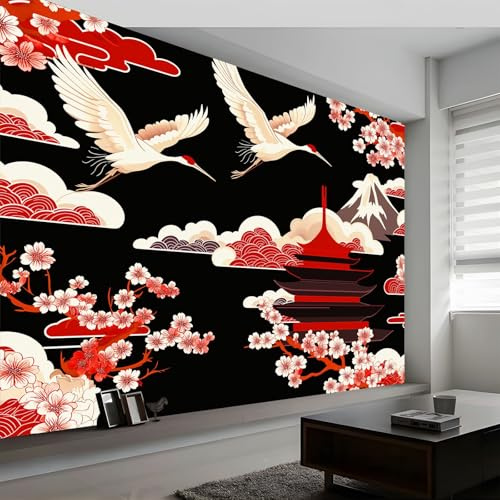 Sakura - Carta da parati panoramica con uccelli giapponesi, 400 x 280 cm, carta da parati in tessuto non tessuto, arazzo da parete, per camera da letto, soggiorno, camera dei bambini, decorazione da