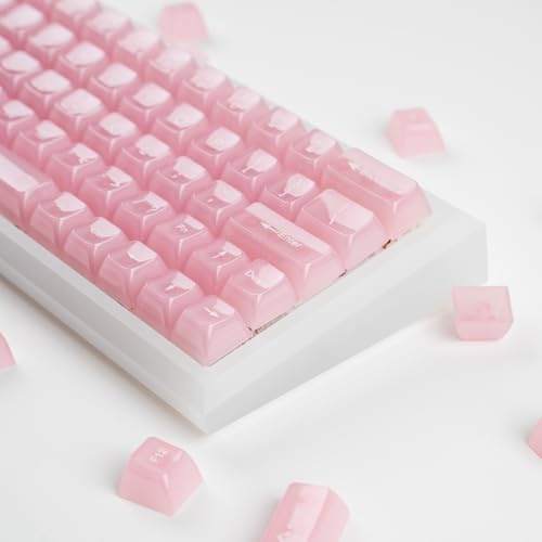 GUUKEY Crystal Transparent Clear Keycaps Jelly, Pink MDA Profile, 115 Keys Cute Custom Set for Cherry MX, Mechanical Gaming Keyboards, RGB Compatible (Pink)