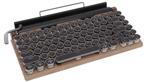 YUEHISY Teclado de Máquina de Escribir Retro, Bluetooth Inalámbrico 5.0 Teclado de Juego Mecánico con Interruptores Azules, 83 Tecla, para la Tableta de Teléfono Portátil de PC (Color de Madera)