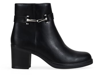 BOSANOVA Botines de tacón para Mujer con Pieza metálica Decorativa y Suela Lisa con tacón Ancho de 7 cm. Cierre con Cremallera. Calzado para Mujer Negro 39