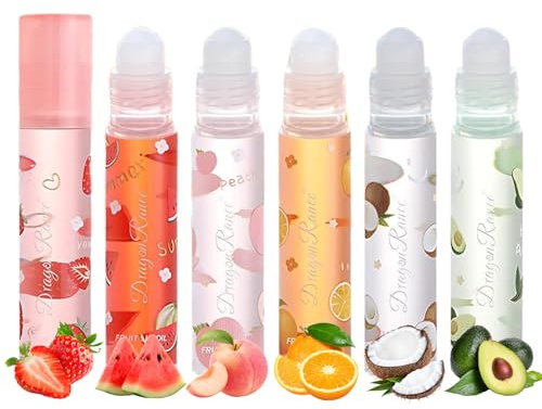 6 Stück Fruchtig Lipgloss Set, Feuchtigkeitsspendendes Lippenöl Roll-On für Trockene Lippen, Lipgloss Mädchen & Lippenbalsam für Frauen & Junges Mädchen, Natürliche Lippenpflege Set