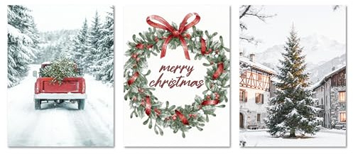 ARTFAVES® Poster Set - Merry Christmas - 3-teilige Bildercollage Wohnzimmer, Schlafzimmer - moderne Wandbilder Weihnachten, Winter - 30x40 cm - ohne Rahmen