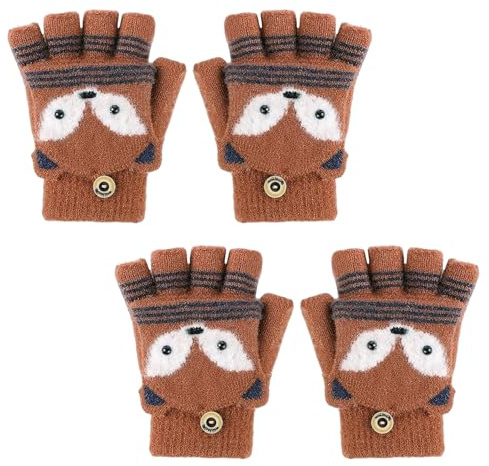 GYIOFAI 2 par småbarn barn räv flip top handskar, barnhandskar, vintervarma för pojkar flickor, stickad småbarn magisk stretch mjuk plysch enfärgad, Brun, en storlek