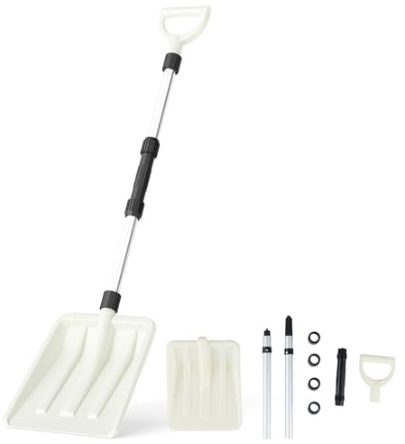 COSTWAY Pelle à Neige Large de 26 cm, Outil de Déneigement Léger avec Poignée Ergonomique Manche en Aluminium Robuste, Grattoir à Glace d'urgence pour Garage Allée Voiture (Blanc)