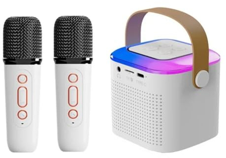 Máquina de karaoke con 2 micrófonos, regalos de cumpleaños para niñas, juguetes de 3 a 15 años, Bluetooth 5.3 PA, altavoz estéreo HIFI envolvente RGB luz LED colorida (blanco)