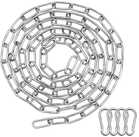 Kedja i rostfritt stål, 3 mm x 2 m kedja rostfritt stål med 4 karbinhakar, metall rund stålkedja, korrosion för hundkedja, stålkedja för staketgrind, trädgårdsgrind, burgrindar för husdjur