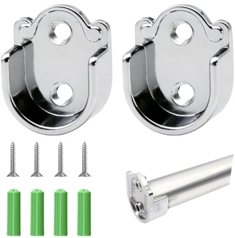 2 Pièces Supports de Tige à Bride en Alliage de Zinc, 19mm Support de Penderie en Forme de U, Support de Barre de Rideau, Comprend Vis, pour Tringle À Vêtements, Armoire