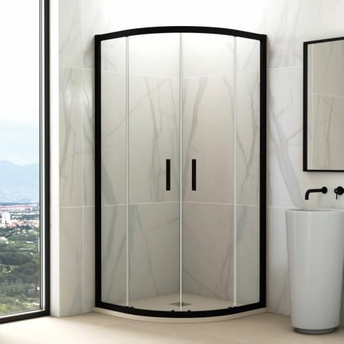 GME - Mampara Semicircular Ducha 90x90cm Negra | Mampara con Perfilería de Aluminio y 195cm de Altura | Cristal Templado 6mm Antical y Cierre Magnético