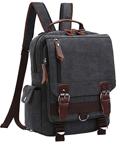 Mygreen Canvas Segeltuch Umhängetasche Cross-Body 13-Inch Laptop Messenger Bag Schulter Rucksack (Schwarz-Reißverschluss Schultergurt)