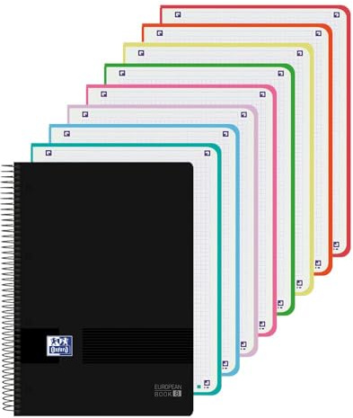 Oxford Black N'Colours, Cuaderno A4+ Europeanbook8, Tapa plástico, Cuadrícula 5x5, Negro/Azul
