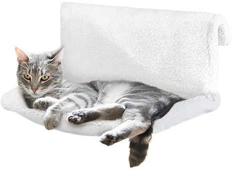 Petlicity Cat Radiator Bed – Warm & Cosy Pet Radiator Hammock for Cats & Small Dogs up to 5kg – Strong Metal Frame with Removable Machine Washable Fleece Cover - White