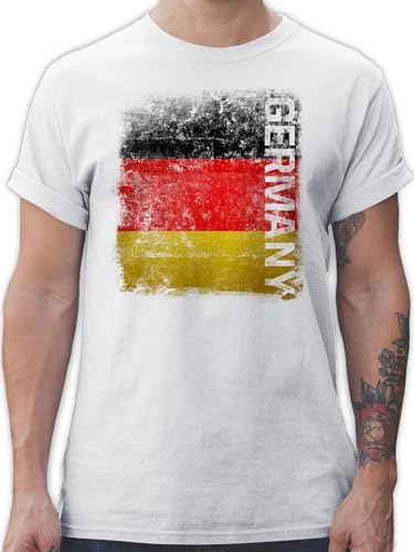 T-Shirt Herren - Fußball EM WM - Germany Vintage Flagge - S - Weiß - Deutschland-t-Shirt Fussball Shirt männer Europameisterschaft German Tshirt Deutschland fussballtrikot fu Ball Germania Shirts
