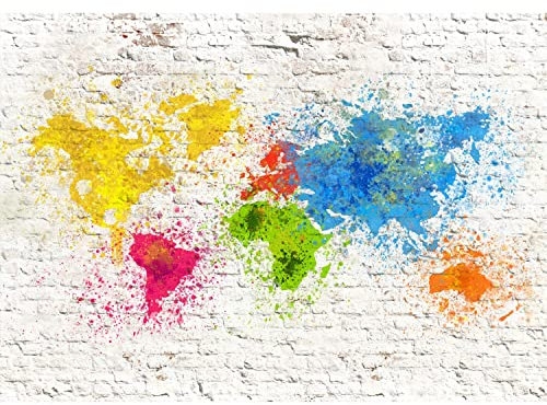 Runa Art Papel tapiz fotográfico 396 x 280 cm Mapa Mundial de la pared de ladrillo | Lana Decoración De Pared Sala Cuarto | Fabricación alemana | Vistoso 9271012b