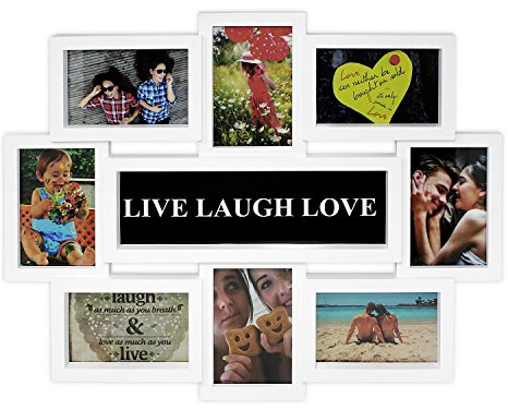Close Up 3D Fotorahmen LIVE Laugh Love für 8 Fotos- Qualität Collage Bilderrahmen - ca. 56 x 44 x 2 cm – weiß