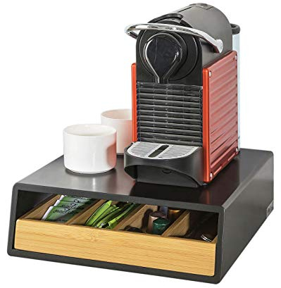 SoBuy Cassetto Porta Capsule in Bambù – Organizer per Cialde e Tè con 4 Scomparti, Portacialde da Caffè, Cassettiera Porta Capsule Salvaspazio per Cucina o Angolo Caffè 31x30x10cm FRG280-SCH