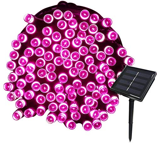Tuokay 22M Guirlande Solaire 200 LED 8 Jeux de Lumière Guirlande Lumineuse Idéal pour la Décoration de Jardin Gazebo Patio Cour Clôture Extérieur (Rose)
