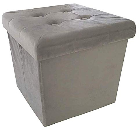 Natsen Sitzhocker mit Stauraum, 38 x 38 x 38 cm, faltbar Sitzwürfel aus Samt, Sitzbank Fußhocker Fußablage Aufbewahrungsbox, Light Grey