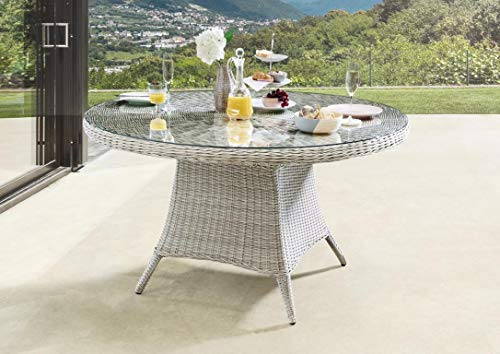 Destiny Gartentisch Luna Ø120x75cm, mit aufgelegter Glasplatte Vintage weiß