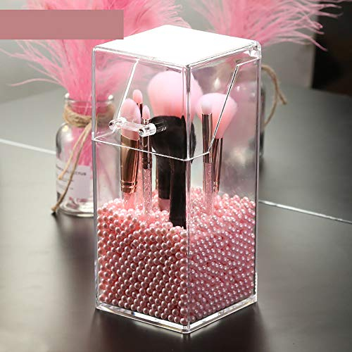 JMAHM Kosmetikorganiser Make up Pinselhalter Make up Organizer Premium Acryl Staubdicht mit Perlen 2800 Partikel (quadratisch, rosa)