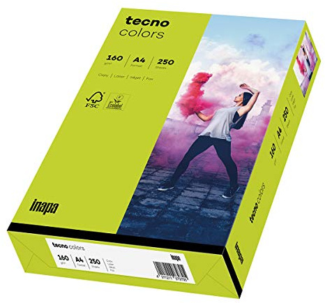 inapa farbiges Druckerpapier, buntes Papier tecno Colors: 160 g/m², A4, 250 Blatt, leuchtend grün
