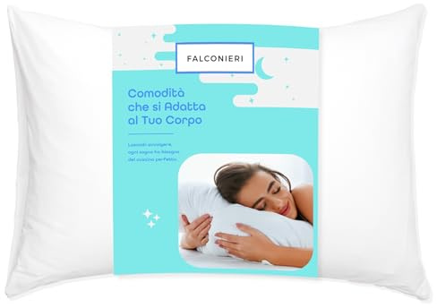 Falconieri Juego de 1 almohada de 50 x 80 cm para cama suave y cómoda, ideal para dormir, cojín para cama de matrimonio e individual, antiácaros, lavable en lavadora, 100% fabricado en Italia