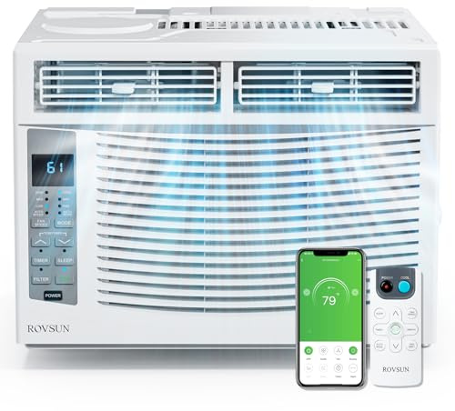 ROVSUN Climatiseur pour fenêtre, 6000 BTU, télécommande et minuteur, idéal pour les pièces jusqu'à 250 m², 110 V/60 Hz, blanc
