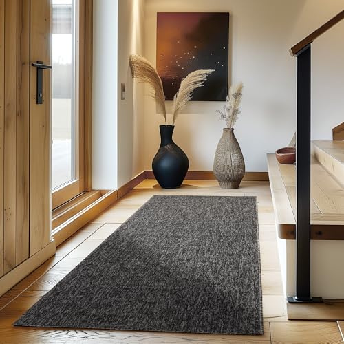 Carpettex Teppich Wohnzimmer Kurzflor Teppich Modern Design 80 x 150 cm Küchenläufer Flur - Anthrazit, Küchenteppich Teppich Waschbar Extra Weich Flauschig - Bettvorleger Schlafzimmer
