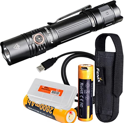 Paket: Fenix PD35 v3.0 Taktische Taschenlampe mit 1700 Lumen und zwei USB-Akkus