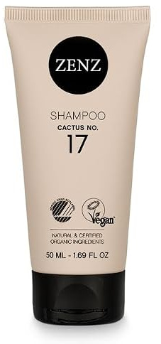 ZENZ | Shampoo | Cactus no. 17 | 50 ml | Travel Size | Peach & Cedarwood Scent | Organic Aloe Vera, Coconut Water, Avocado Oil & Pear Cactus | Suitable For Normal, Dry & Curly Hair