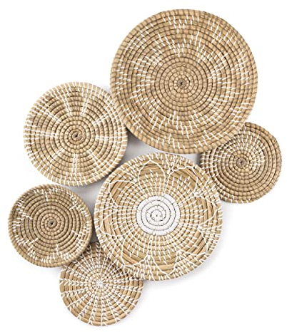 Set di 6 cesti da parete in vimini intrecciati, realizzati a mano, decorazione da parete in vimini