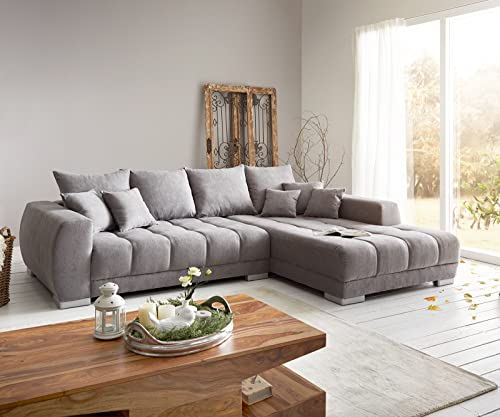 DELIFE Sofa Josea Mikrofaser Steingrau 300x220 cm Recamiere rechts Ecksofa
