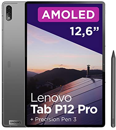 Lenovo Tab P12 PRO, Display 12,6 Zoll 2K, WI-FI 6, RAM 8 GB, Speicher 256 GB, Tablet Android 11, 4 Lautsprecher JBL, Storm Grey, Exklusiv Amazon, Netzteil, Precision Pen 3