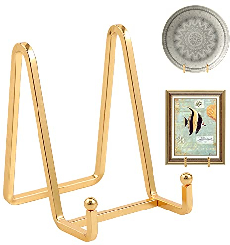 Staffelei Aufsteller Teller Ständer Metall - 4 Stück Tellerständer - Deko Tellerhalter - Dekoteller Halterung - 4,5 Zoll Eisen Staffelei fuer Teller | Foto | Bücher | Bild | Bilderrahmen - Gold