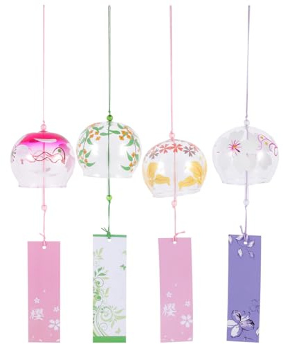 Yardwe Glas Windspiel 4Er Set Japanische Handbemalte Windglocken Für Balkon Garten Deko 15.7 X 3.1 Zoll Fensterhängedekor Mit Zartem Klang Für Entspannung Und Außenbereich