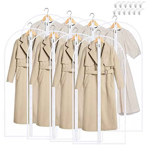 Garment Bags for Hanging Clothes, SMINDER Clear Plastic Bags Full Zipper Suit Bags PEVA Breathable Lightweight Garment Covers for Closet Storage, Suitable for Shirts, Jackets, Gowns (24 x 50/8 Pack)
