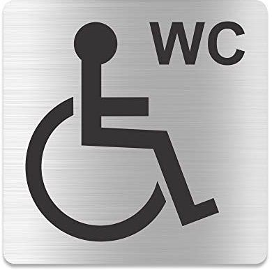 Blacked LaserTEC Leitsysteme - Acryl Schild - Eckig 12 x 12 cm - Selbstklebend - Silber gebürstet - Metall-Optik - UV beständig - Für Innen und Außen (WC Rollstuhl, Behindertengerecht)
