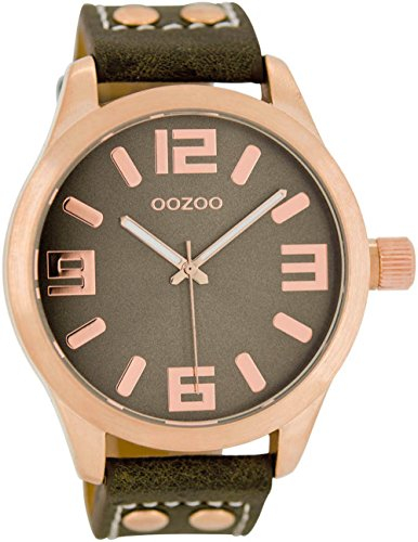 Oozoo Armbanduhr Basic Line mit Lederband 47 MM Rose/Dunkelbraun/Dunkelbraun C1158