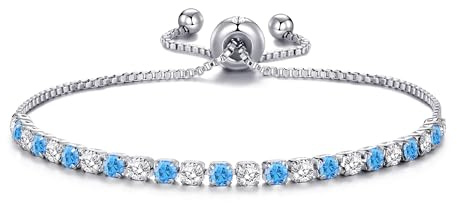 Philip Jones Versilbertes verstellbares blaues Tennisarmband mit Zircondia®-Kristallen
