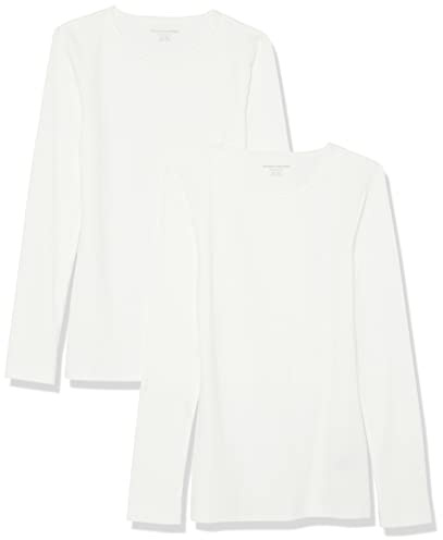 Amazon Essentials Women's Slim-Fit Long Sleeve Rib Knit Crew Neck Top (Available in Plus Size), Pack of 2, White, L