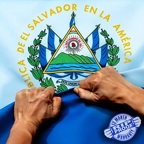 Anley Rip-Proof Technology Bandera de El Salvador de doble cara de 3 capas de 3x5 pies, encabezado de lona y resistente a las arrugas, las banderas nacionales salvadoreñas más fuertes y duraderas
