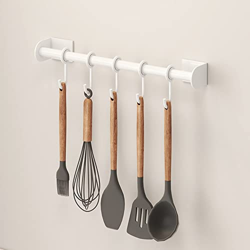 Celbon 40 cm Aluminio Montaje en Pared Colgador Organizador de Ollas y Sartenes Colgador de Utensilios de Cocina Barra Cocina Utensilios con 5 Ganchos Movible(Blanco)