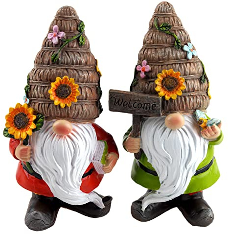 Blue Whale Gifts Sunflower Beehive Gonks Gnomes 19cm Garden Ornament - Set of 2