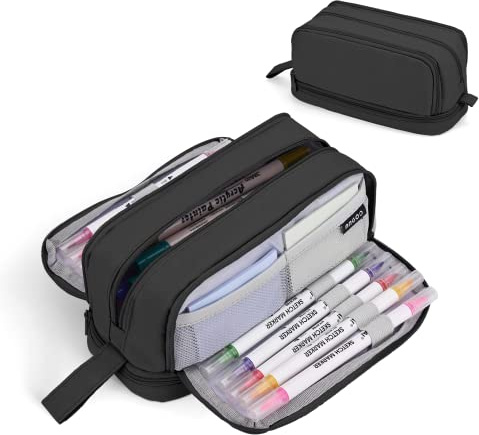 Howala Pencil Case Large Capacity Pencil Pouch for Girls Boys Women Men, Black