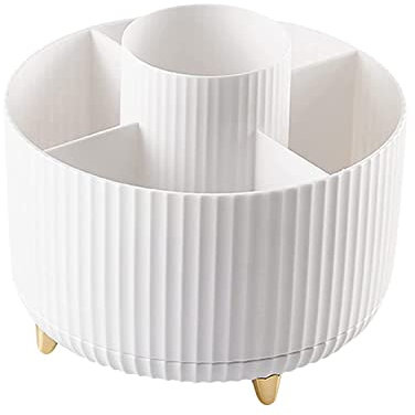 Bekeify 360° Rotating Makeup Organiser Makeup Brush Holder with 5 Compartments for Cosmetics Perfume Jewellery for Dressing Table Bedroom Bathroom Office White Stationery Storage