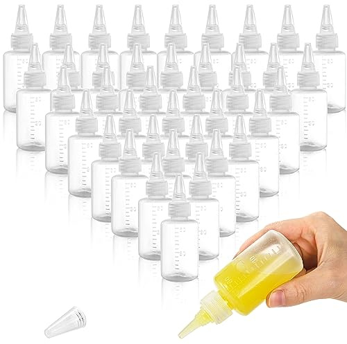 Yesland 40 Pack Small Squeeze Bottles with Measurement, 2 oz Plastic Writer Bottles with Leak-Proof Top for Liquids Mini Empty Glue Bottle for Paint, Crafts, Art, Glue, Lotion - Clear